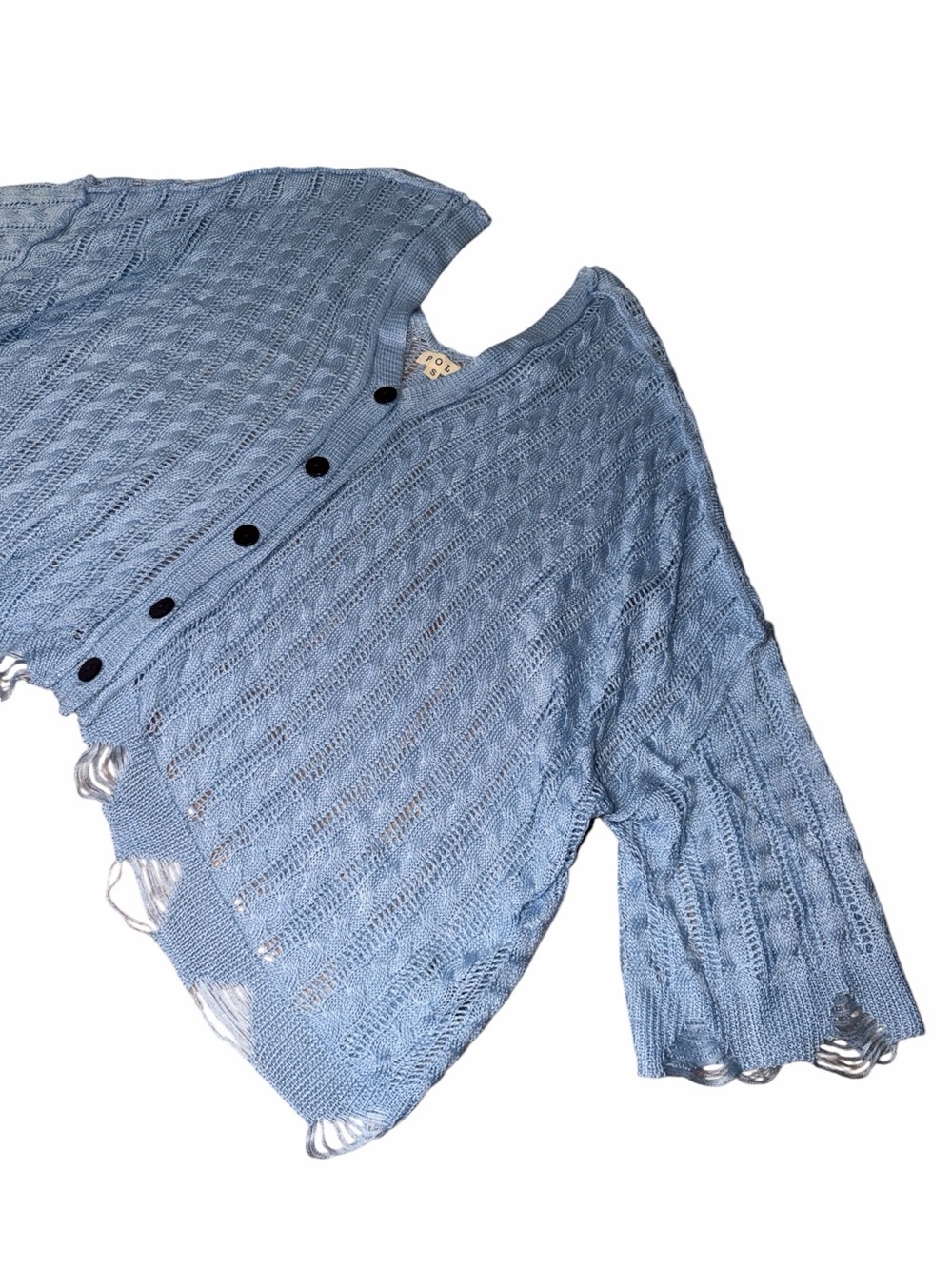 POL Light Blue Open-Knit Button Front Women’s Overaized Sweater